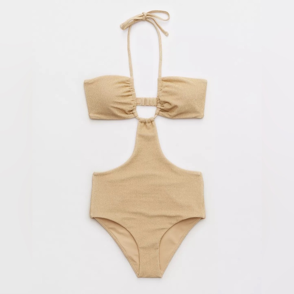 NWT Aerie Sparkle Halter Cutout One Piece Swimsuit - Picture 4 of 12